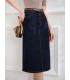 Denim rok met enkele rij knopen en split