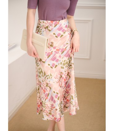 油画印花A字半身裙