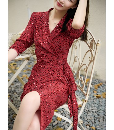 Ruffled floral wrap V-neck tea break dress