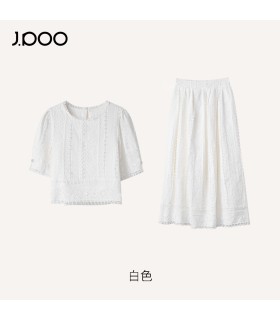 레이스 자수 중공 면 티셔츠 스커트 정장 