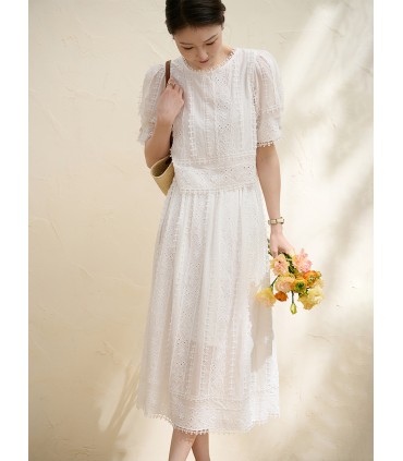 Bộ váy áo thun cotton rỗng thêu ren 