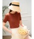 T-shirt a maniche corte in maglia di cotone Tencel a quadri vuoti a rombi