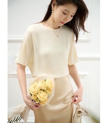 Silk bat sleeve solid color T-shirt top 