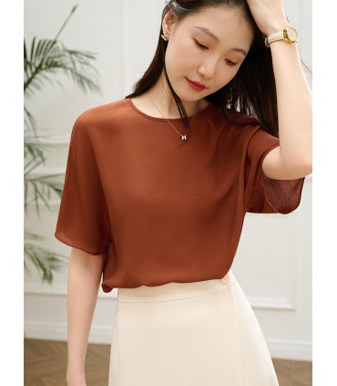 Silk bat sleeve solid color T-shirt top 