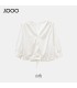 Top camicia in cotone con maniche a tre quarti e maniche a sbuffo