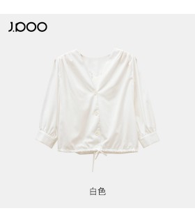Puff sleeve cotton three-quarter sleeve shirt top 