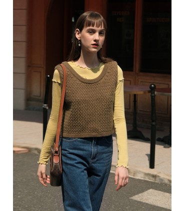 绒感羊毛麦穗纹理背心