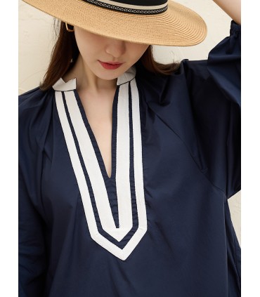 Vestido solto com tiras e decote em V 