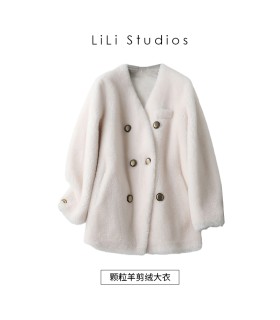 Veste à double boutonnage en mouton pour femme