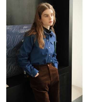 Camisa de escritor de bolsillo con estuche de lápices de temperamento literario de estilo francés 