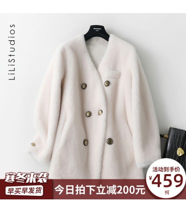 Zweireihige Schafschurjacke für Damen