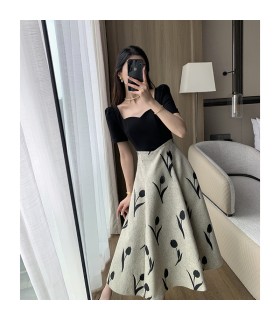 Váy dài tay phồng phối eo đi làm 