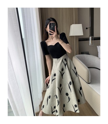 Váy dài tay phồng phối eo đi làm 