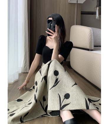 Váy dài tay phồng phối eo đi làm 