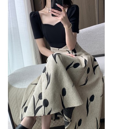 Váy dài tay phồng phối eo đi làm 