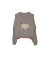Warm Gray Embroidered Wool Loose Thick Sweater 