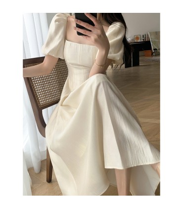 Tea Break Taille Manches Bouffantes Vent Doux Robe Longue 