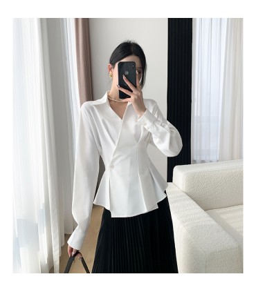 패셔너블한 허리 통근 긴팔 탑 