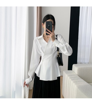 패셔너블한 허리 통근 긴팔 탑 