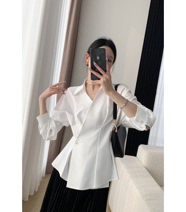 패셔너블한 허리 통근 긴팔 탑 