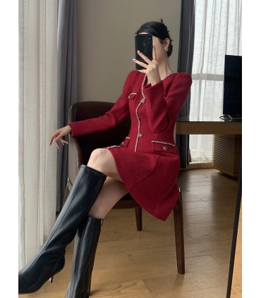 V领收腰订婚小香风短裙