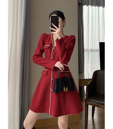 V领收腰订婚小香风短裙