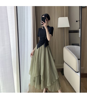 不规则天丝a字中长裙