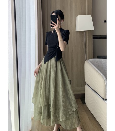 不规则天丝a字中长裙