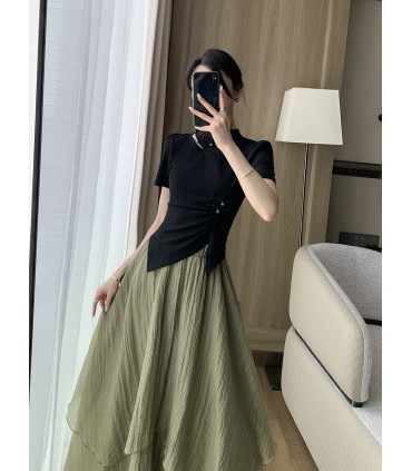 不规则天丝a字中长裙