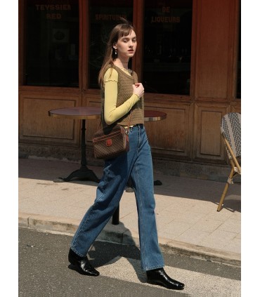 Jeans vintage clássico francês reta azul 