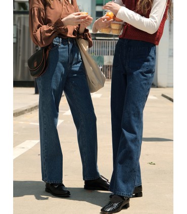 Jeans vintage clássico francês reta azul 