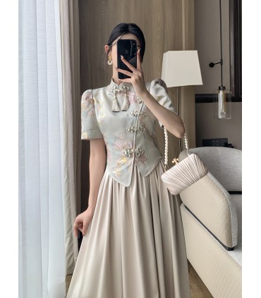 내셔널 스타일 페이크 투피스 롱 스커트 