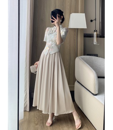 Saia longa falsa de duas peças estilo nacional