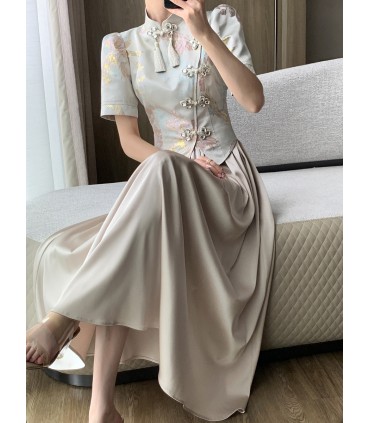 내셔널 스타일 페이크 투피스 롱 스커트 