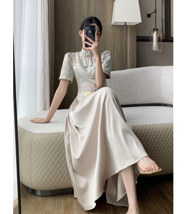 내셔널 스타일 페이크 투피스 롱 스커트 