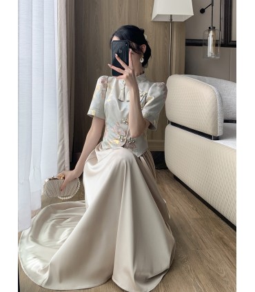 내셔널 스타일 페이크 투피스 롱 스커트 