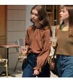 Áo sơ mi vải lanh Tencel dáng rộng có cổ đăng ten