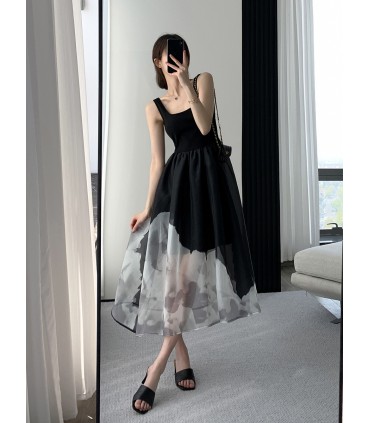 复古赫本风印花吊带裙