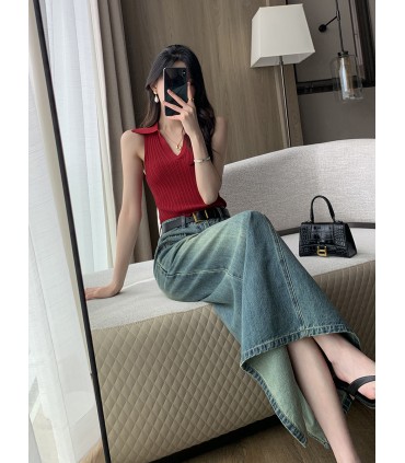 Polo领无袖T恤上衣