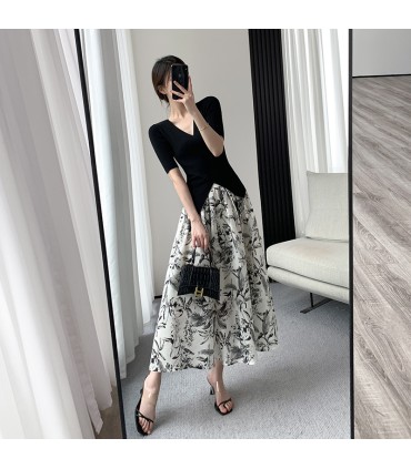 Skirt payung pertengahan panjang pinggang tinggi