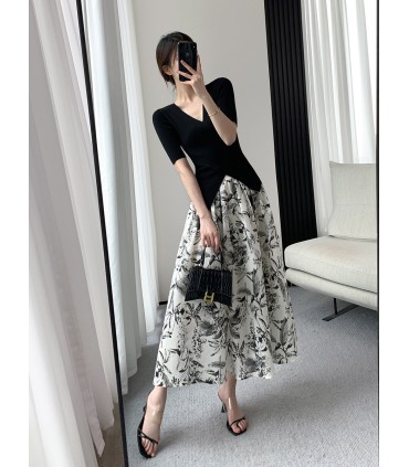 Skirt payung pertengahan panjang pinggang tinggi