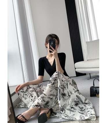 Skirt payung pertengahan panjang pinggang tinggi