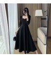 Waisted and draped Hepburn style square neck long skirt 