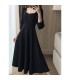 Waisted and draped Hepburn style square neck long skirt 