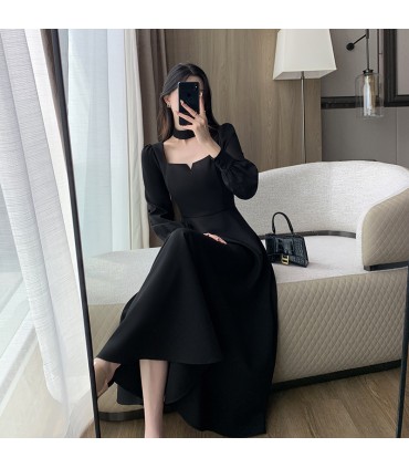 Waisted and draped Hepburn style square neck long skirt 