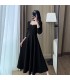 Waisted and draped Hepburn style square neck long skirt 