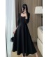 Waisted and draped Hepburn style square neck long skirt 