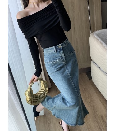 Rok Fishtail Belahan Pinggang Tinggi 