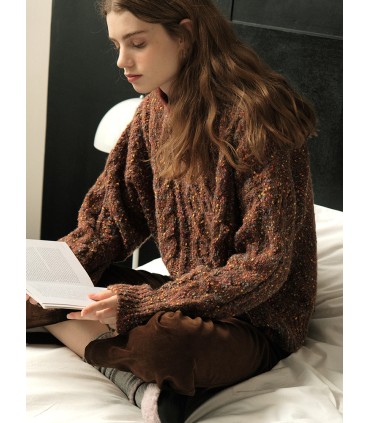 彩色点点纱麻花宽松毛衣