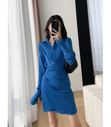 Blauwe rok met overhemdtaille 